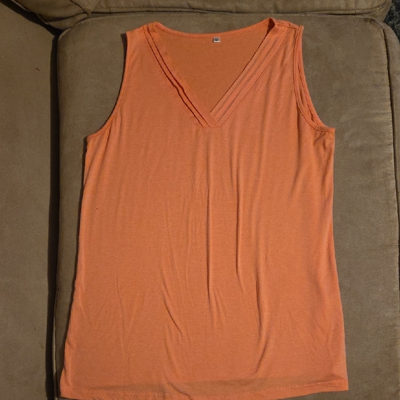 Tops - Women's V-Neck Sleeveless Tank Top - Orange